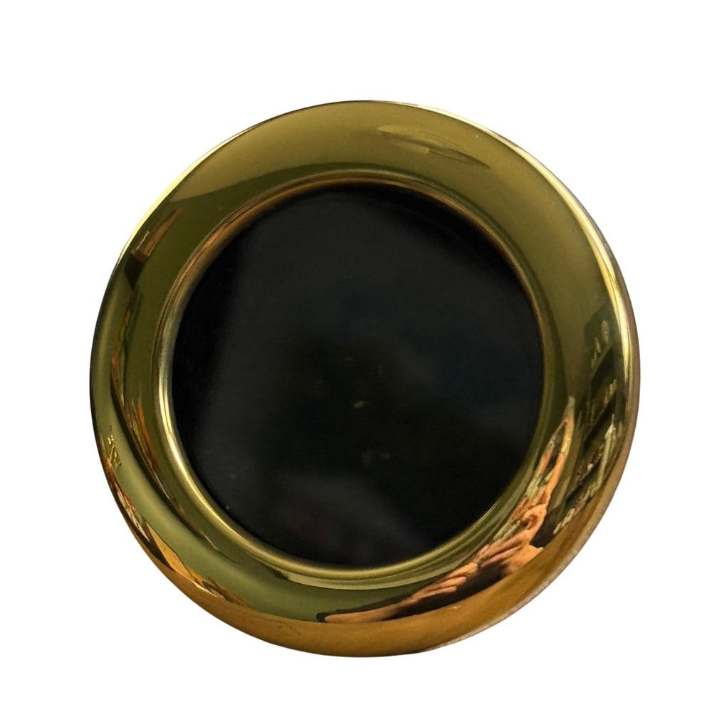 Vintage Miniature Round Brass Metal Picture Frame Tabletop Made in Korea